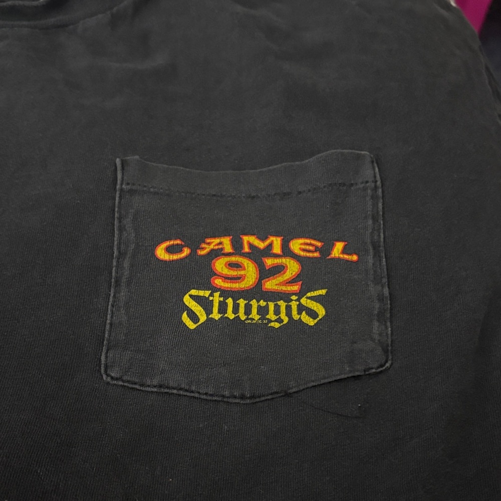 Vintage Camel 92 Sturgis Black Pocket Tee with Orange & Yellow Graphic